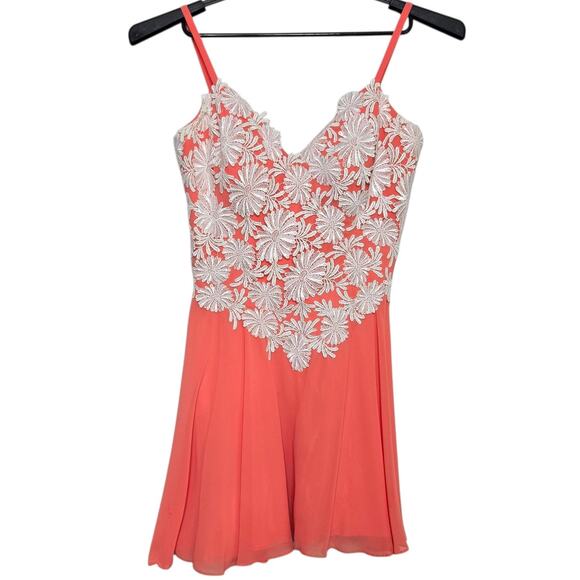 Vintage Alyce Designs Mini Dress Size 10 Orange White Flirty Twirl Floral - Picture 1 of 5
